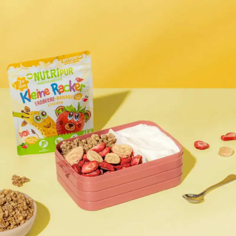 Økologisk frysetørket banan & jordbær i skiver 15g / NutriPur