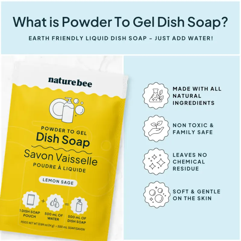 Refill Dish Soap - Powder To Gel , Lemon Sage / Nature Bee