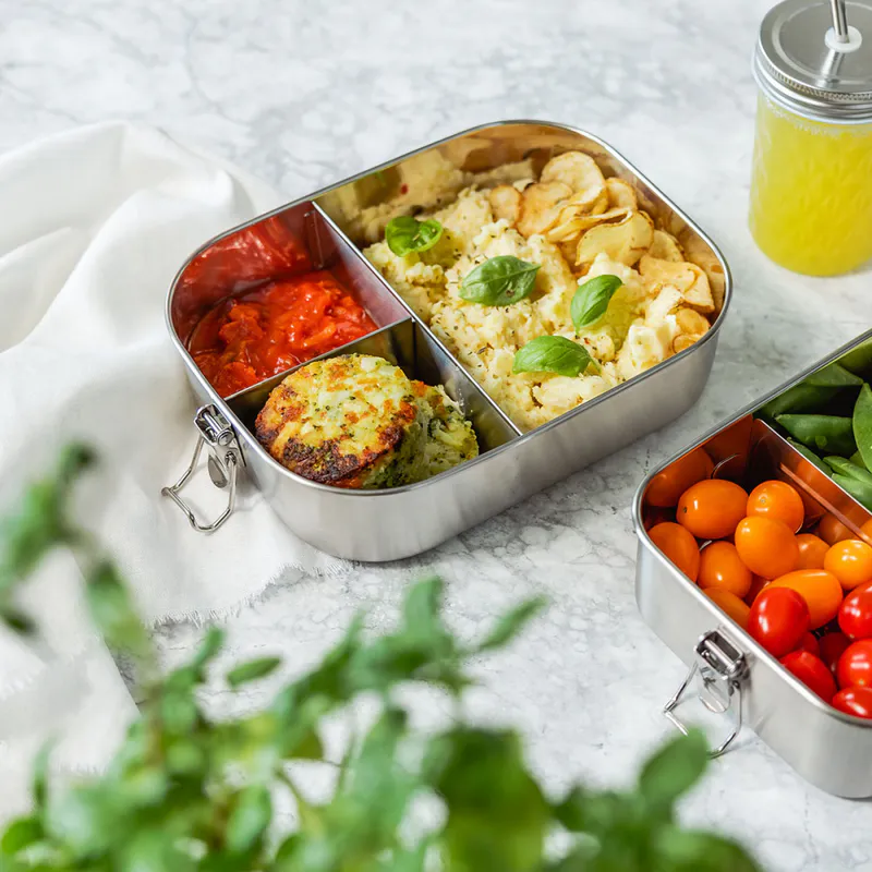 1400 ml lekksikker matboks i stål  med tre rom / Peach