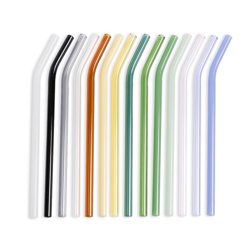 Bøyd sugerør i glass, Grey 20cm / Peach