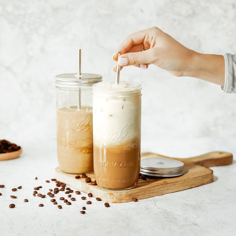 Ball Jar smoothieglass med lokk og sugerør - 7dl / Peach