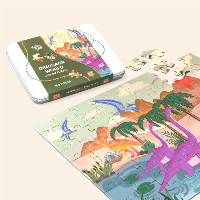 Dinosaur World Jigsaw Puzzle | 100 brikker | Cotton Twist
