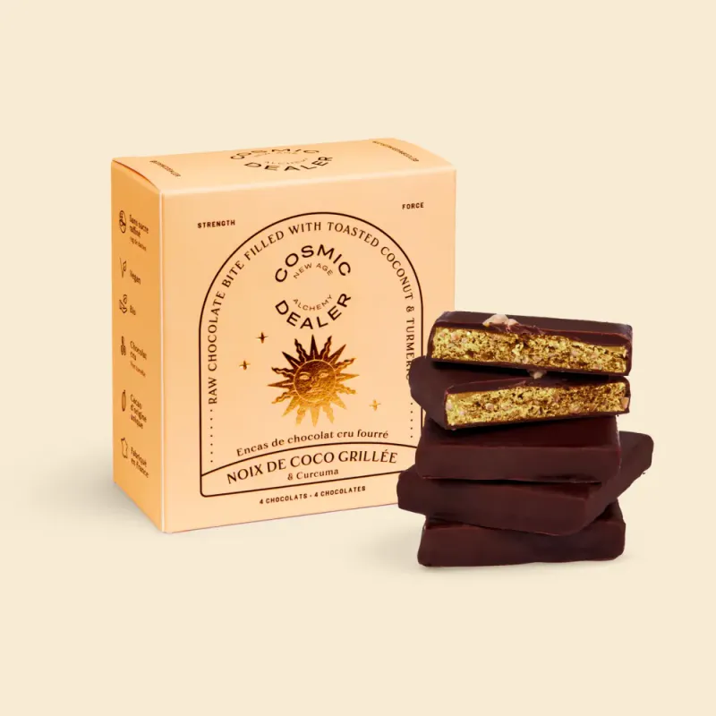 4x20g Nut Butter Chocolate: TOASTED COCONUT & TUMERIC / Cosmic Dealer