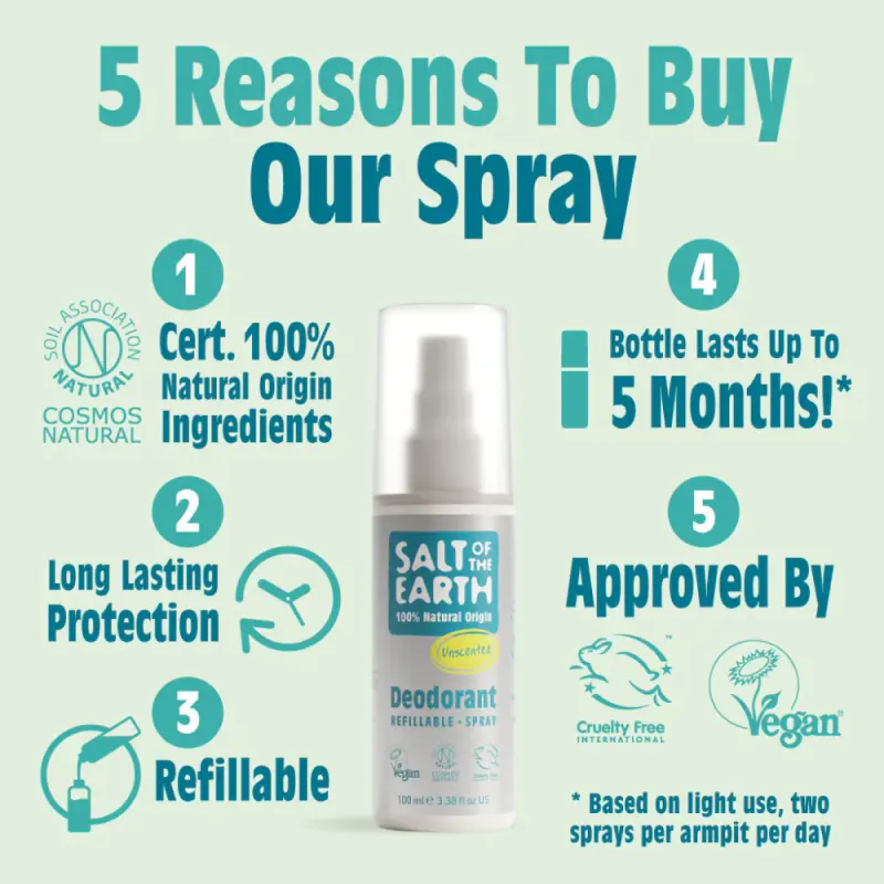 Unscented - Natural Deodorant Spray 100ml / Salt of the Earth 