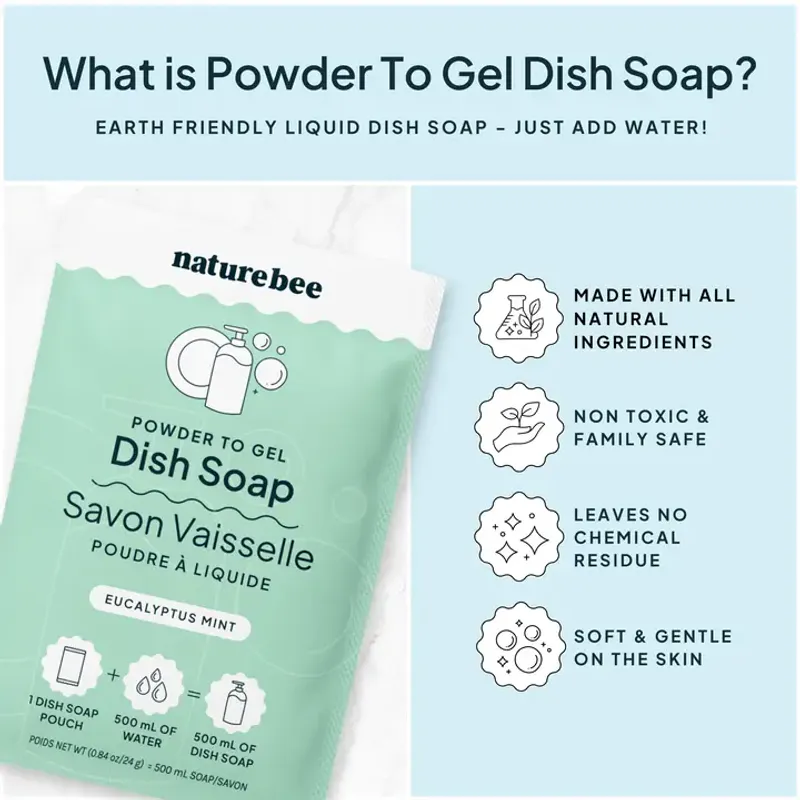 Refill Dish Soap - Powder To Gel , Eucalyptus Mint / Nature Bee