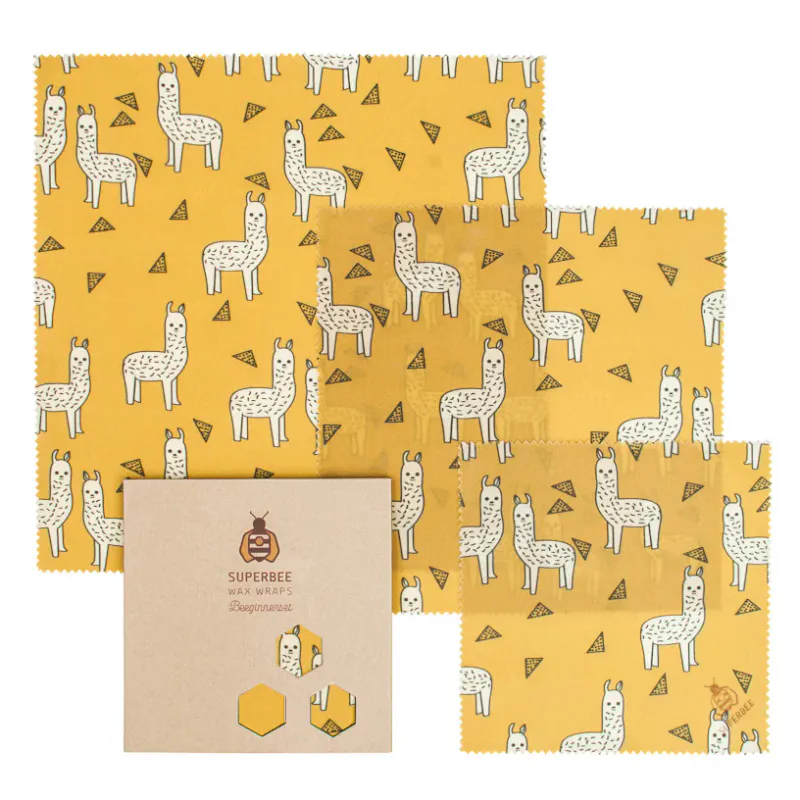 3 pc Beeswax Food Wraps Beeginner, Alpacas / SuperBee