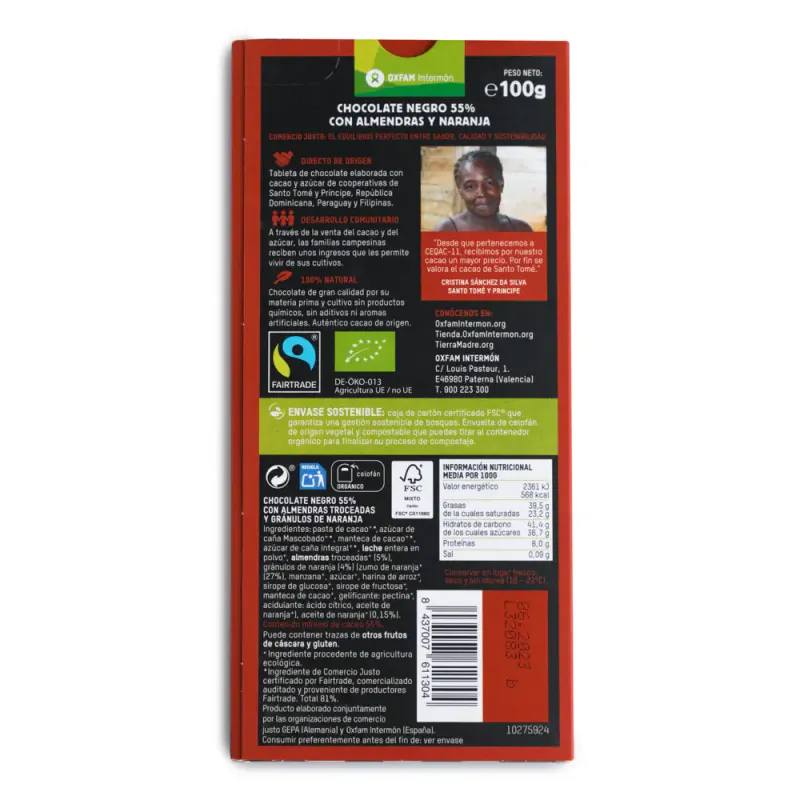 55% Organic Dark Chocolate Almonds & Orange100g / Tierra Madre