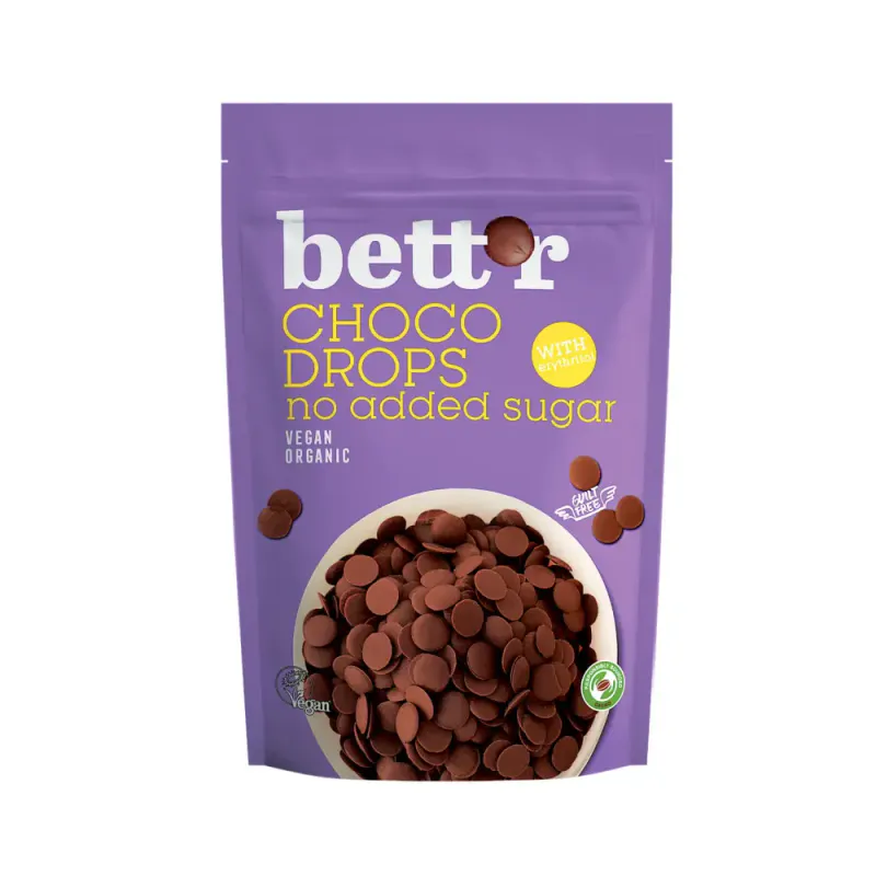 Choco Drops No added Sugar - økologiske sjokoladepletter 200g / Bett´r