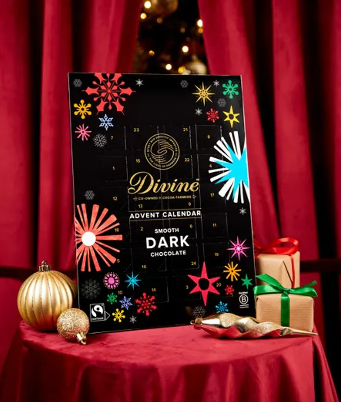 Vegansk sjokoladekalender med mørk sjokolade / Divine