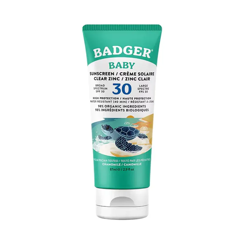 Solkrem SPF 30 BABY Clear Zinc, kamille 87ml / Badger