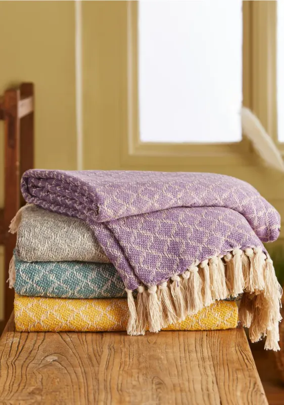 Håndvevet pledd i resirkulert bomull, Old Gold - 130x180cm / Namaste Fair Trade