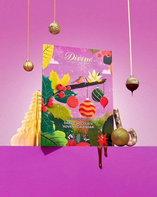 Vegansk sjokoladekalender med mørk sjokolade / Divine