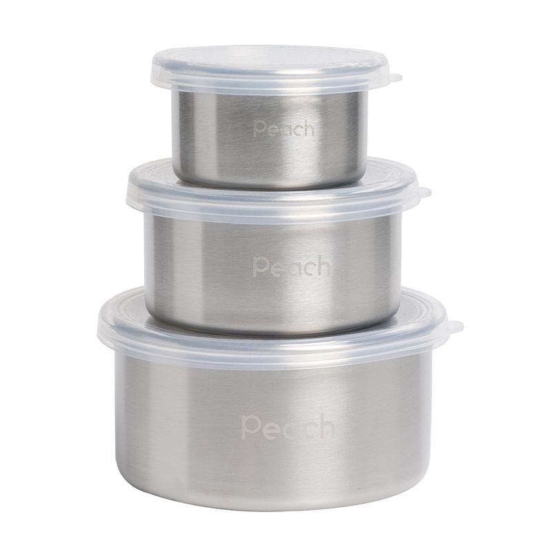 3pk stålboks med silikonlokk, 100+220+400ml / Peach