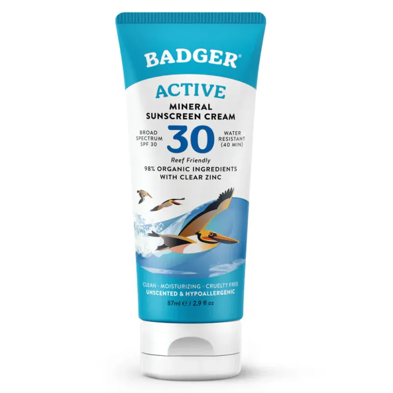 Solkrem SPF 30 ACTIVE Clear Zinc, duftfri 87ml / Badger