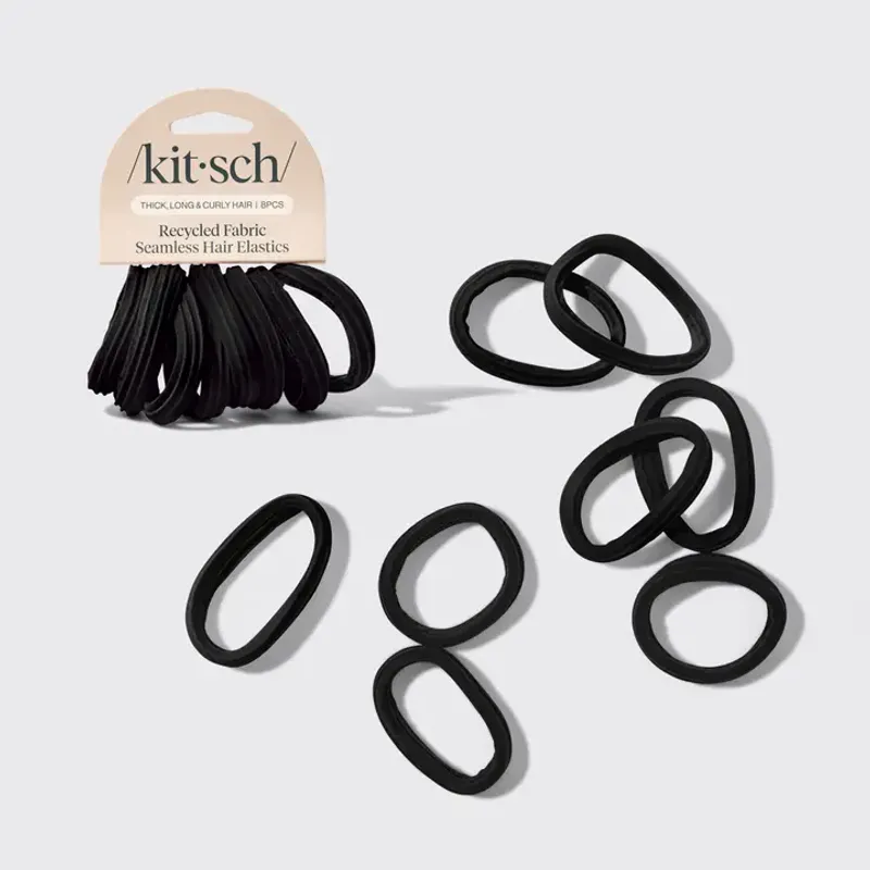 8pk Recycled Seamless Hair Elastics, Black / Kitsch