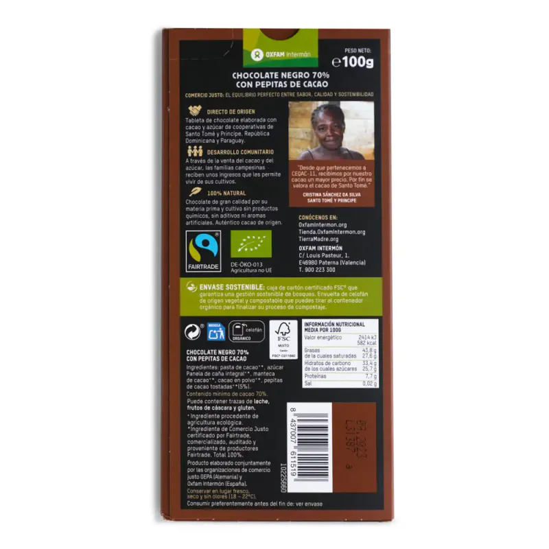 70% Organic Dark Chocolate with Chocolate Chips 100g / Tierra Madre