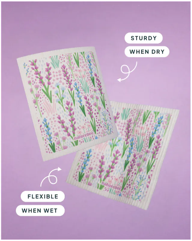 Sponge Cloth, Floral Purple / Nature Bee