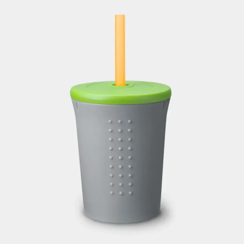 Silikonkopp med lokk og sugerør - Tart|Lime|Grey 340ml / GoSili
