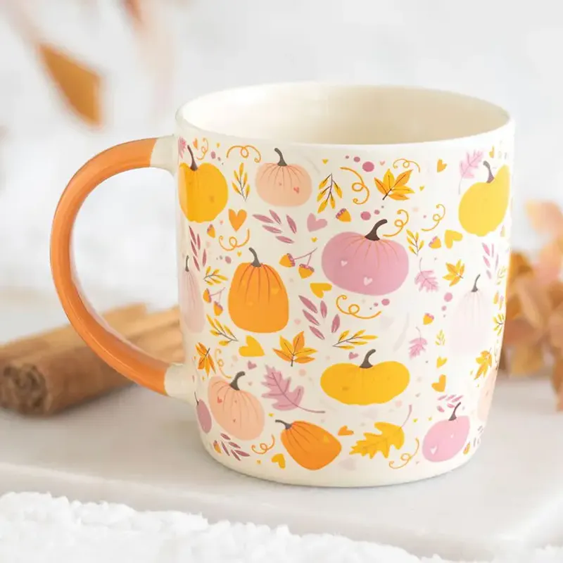 Pink and Orange Pumpkin Print Autumn Mug | Something Different