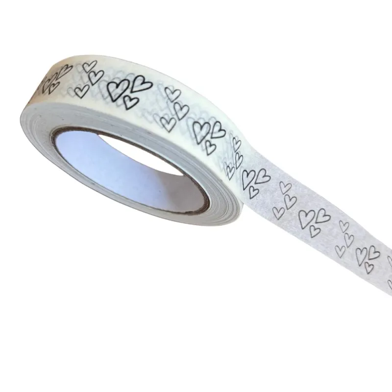 Black & White Hearts - plastfri teip 50m / &Keep