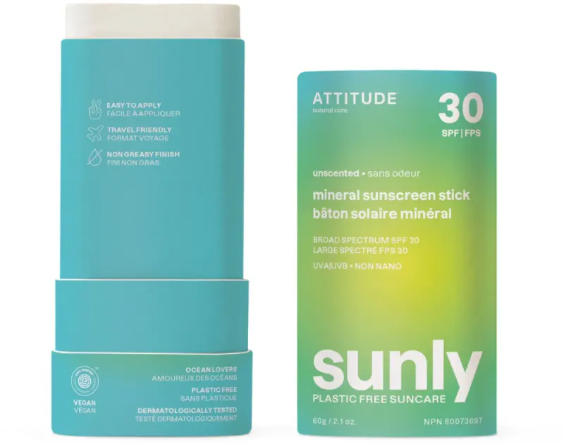 SPF 30 Unscented Mineral Sunscreen Stick 60g / ATTITUDE