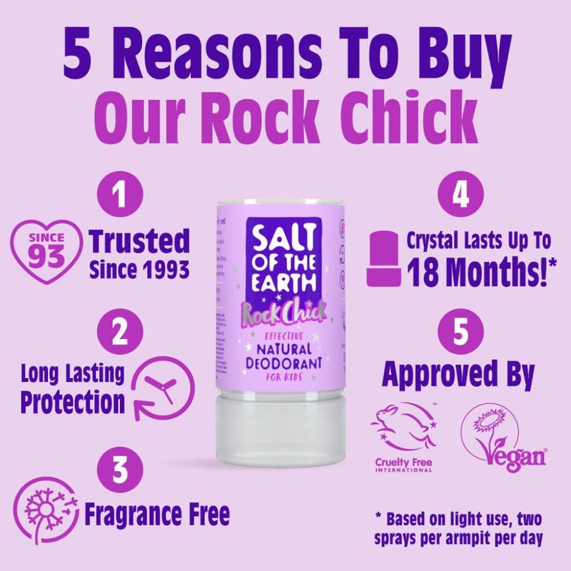Rock Chick Crystal Stick Deodorant For Kids 90g / Salt of the Earth 