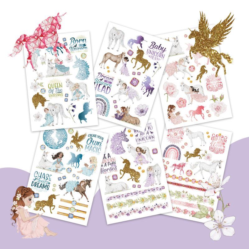 Glitter & Enhjørninger - midlertidig tatovering til barn / Papie